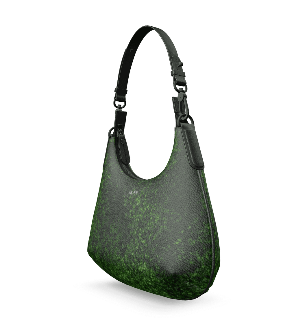 SKÆR STUDIO Mini Curve Bag in moss green designer handbag with stylish black strap