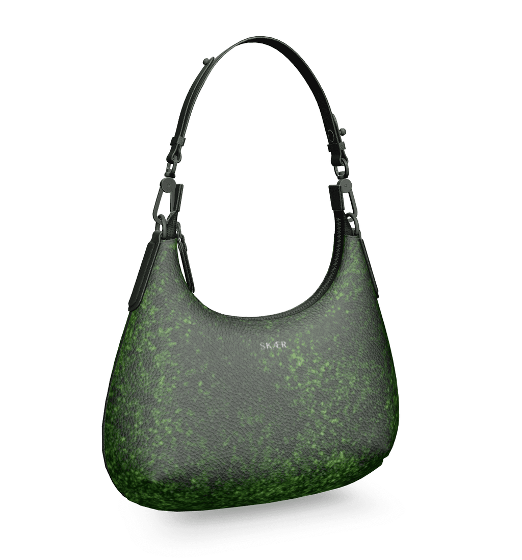 SKÆR STUDIO Mini Curve Bag in moss green designer handbag style with a sleek silhouette