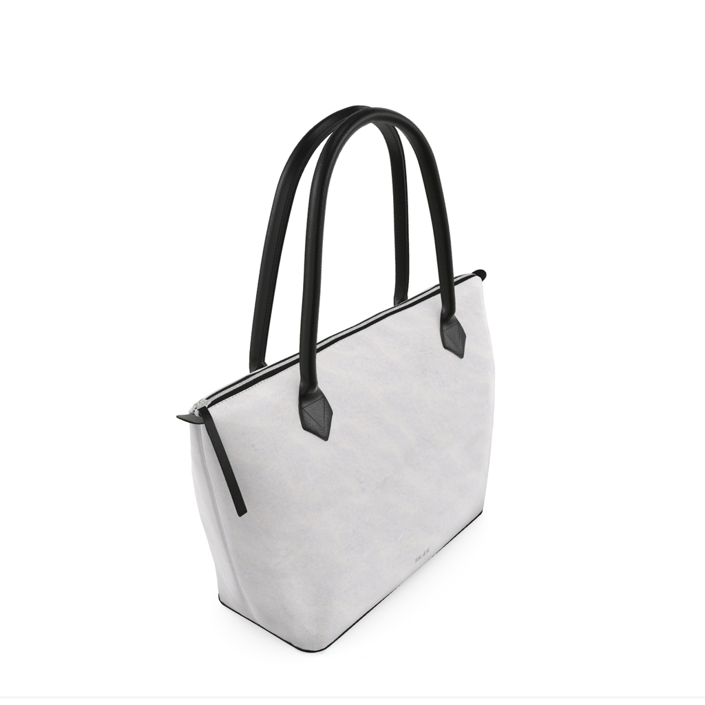 SKÆR STUDIO Arctic inspired designer tote bag with sleek zip top and contrasting black handles