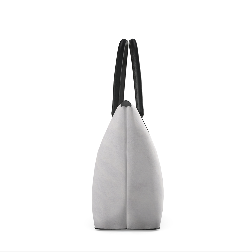 SKÆR STUDIO Zip Top Handbag in gray, an arctic inspired designer tote bag with sleek lines and a modern design