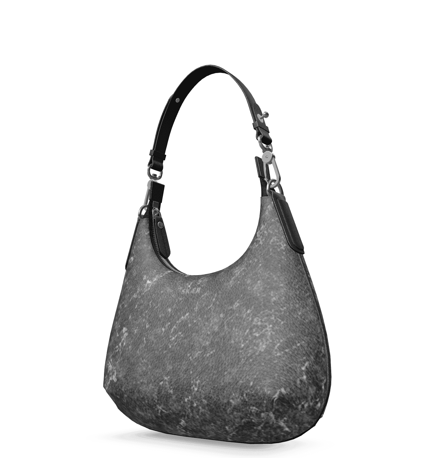 SKÆR STUDIO Kråkesølv bag in gray with a sleek curved design and adjustable strap for stylish everyday use